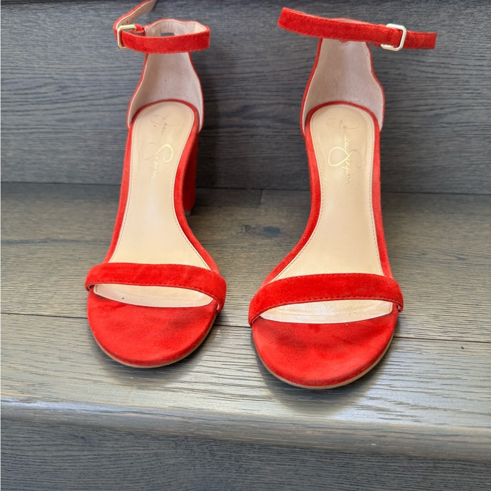 Jessica Simpson Red Stiletto Heels with Ankle Strap